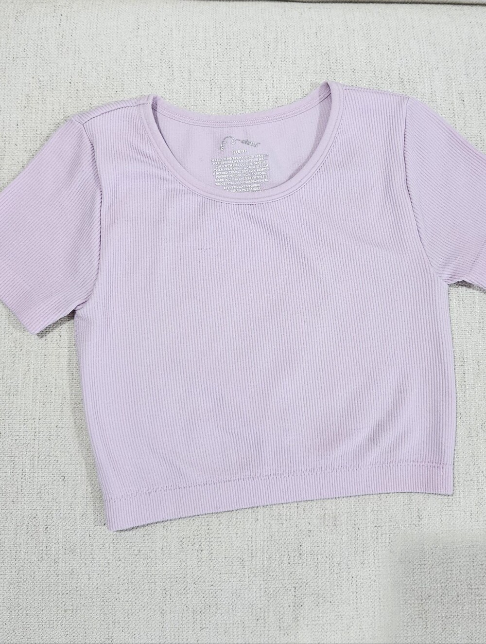 Lilac Ribbed Short Sleeve Crop Tee - Picture 1 of 1